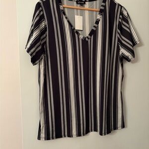 Ups & Downs Black and White Striped V-Neck Blouse